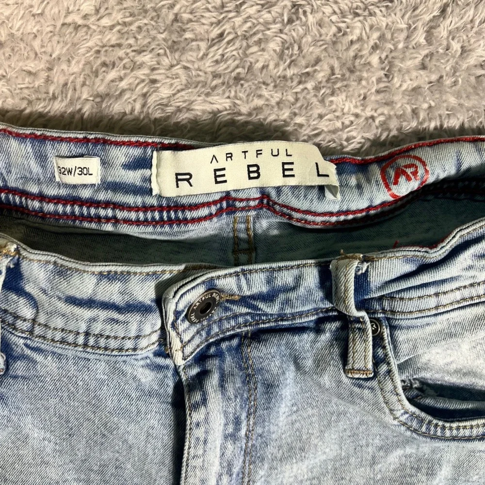 Artful Rebel Mens Light Acid Wash Straight Leg Jeans 32x30 Blue Denim